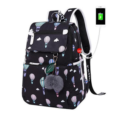 Cute Butterfly Printed Backpack With USB Charging Port